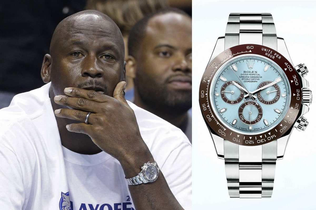 Michael Jordan wearing a Rolex Daytona platinum