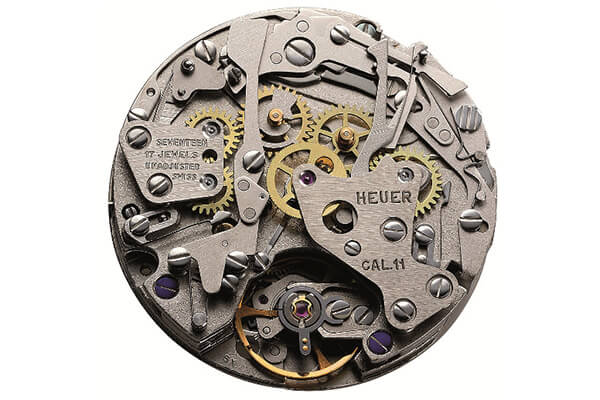 An original 1969 Heuer Calibre 11, one of the first automatic chronograph movements.