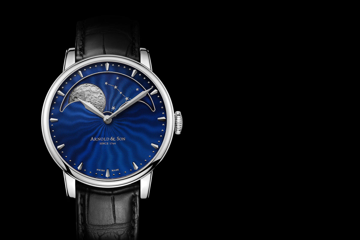 Arnold and Son HM Perpetual Moon steel blue guilloche dial