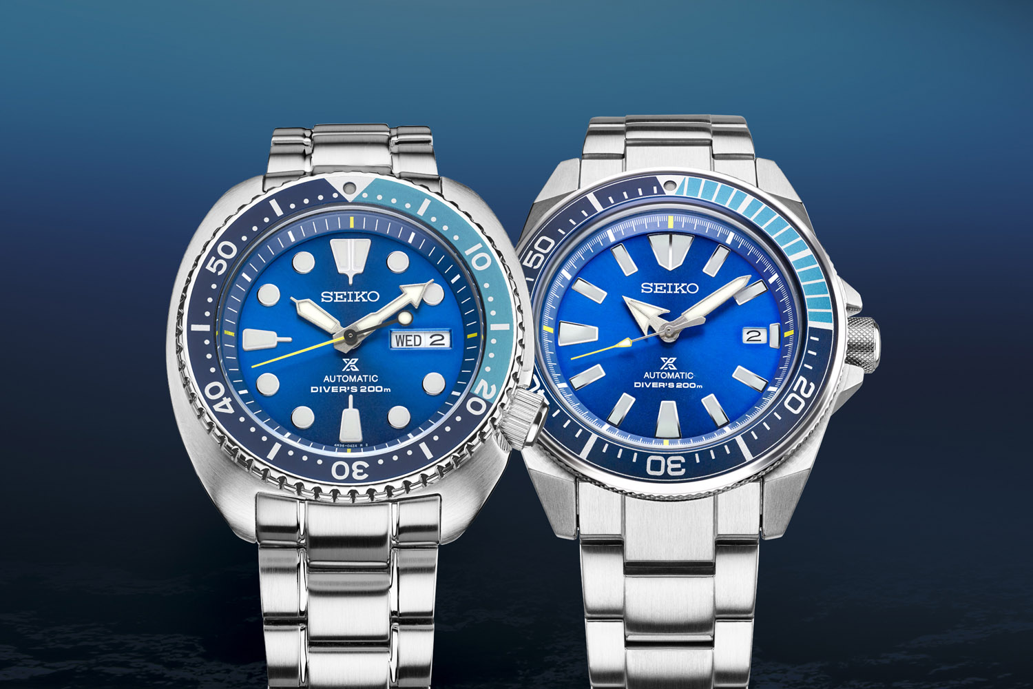 Seiko Prospex Turtle SRPB11 and Samurai SRPB09 Blue Lagoon Limited Editions